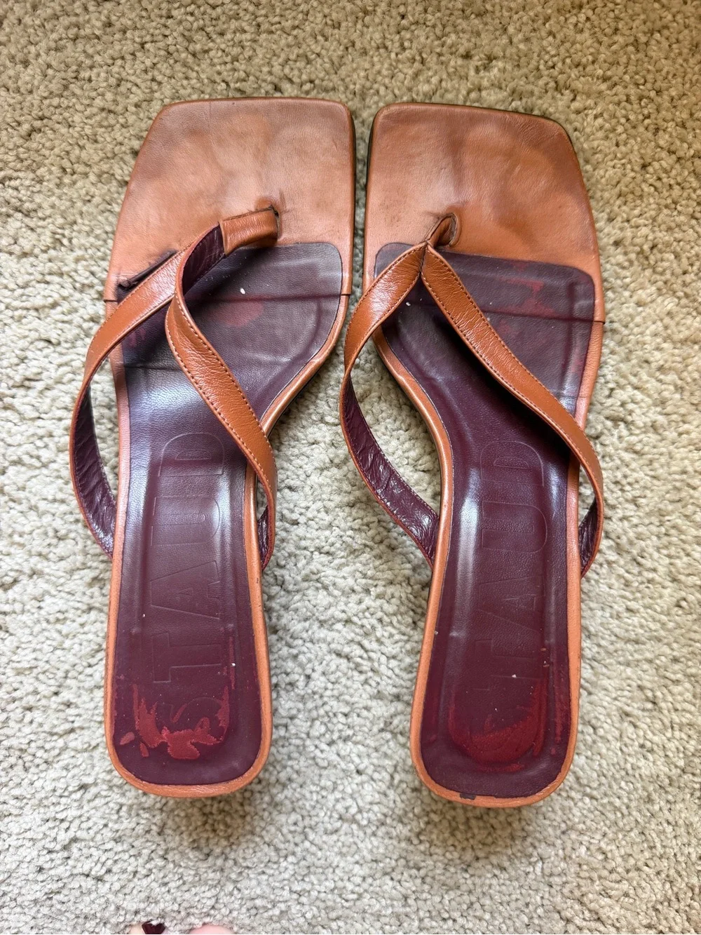 Staud Tan Thong Kitten Heel Sandals